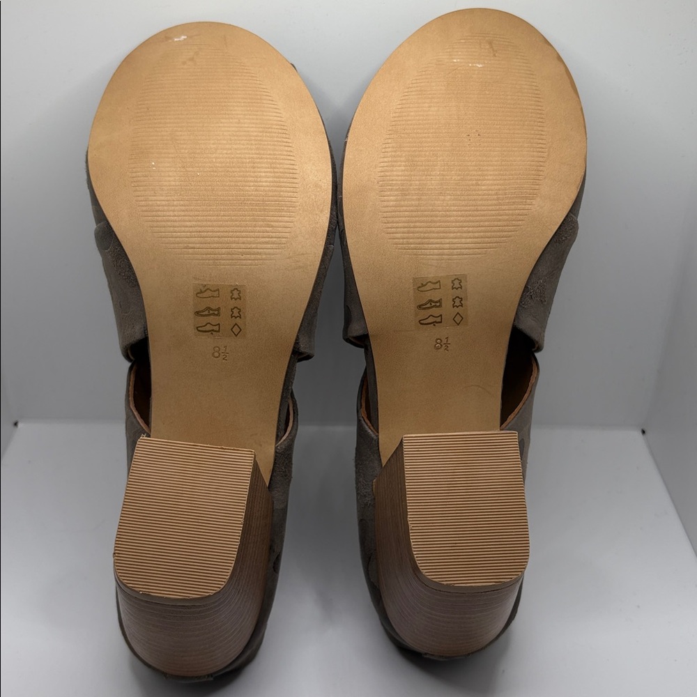 Slayte Footwear Miranda Bootie Leather Camo Peep Toe Block Heel Gray Neutral 8.5 - Picture 8 of 10